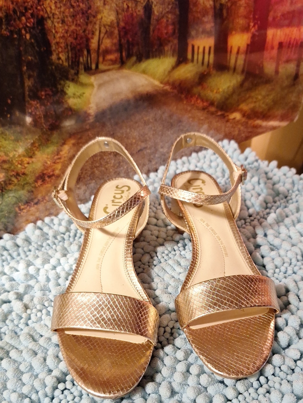 Circus by Sam Edelman Rose Gold Snake-Embossed Ankle-Strap Sandals